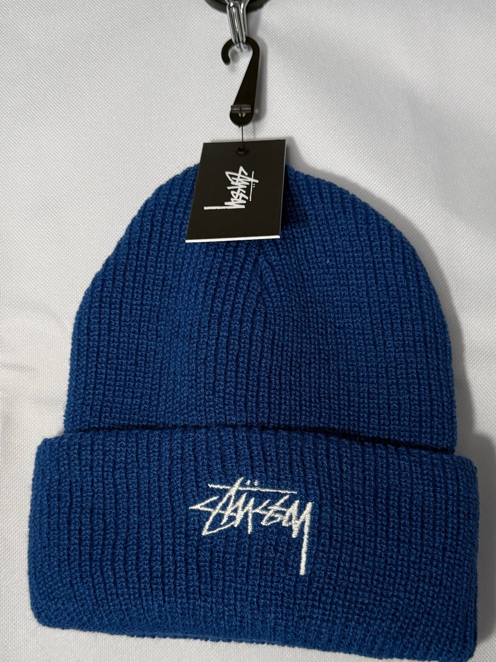Stüssy Navy Blue Ribbed Cuff Beanie Embroidered Logo NWT